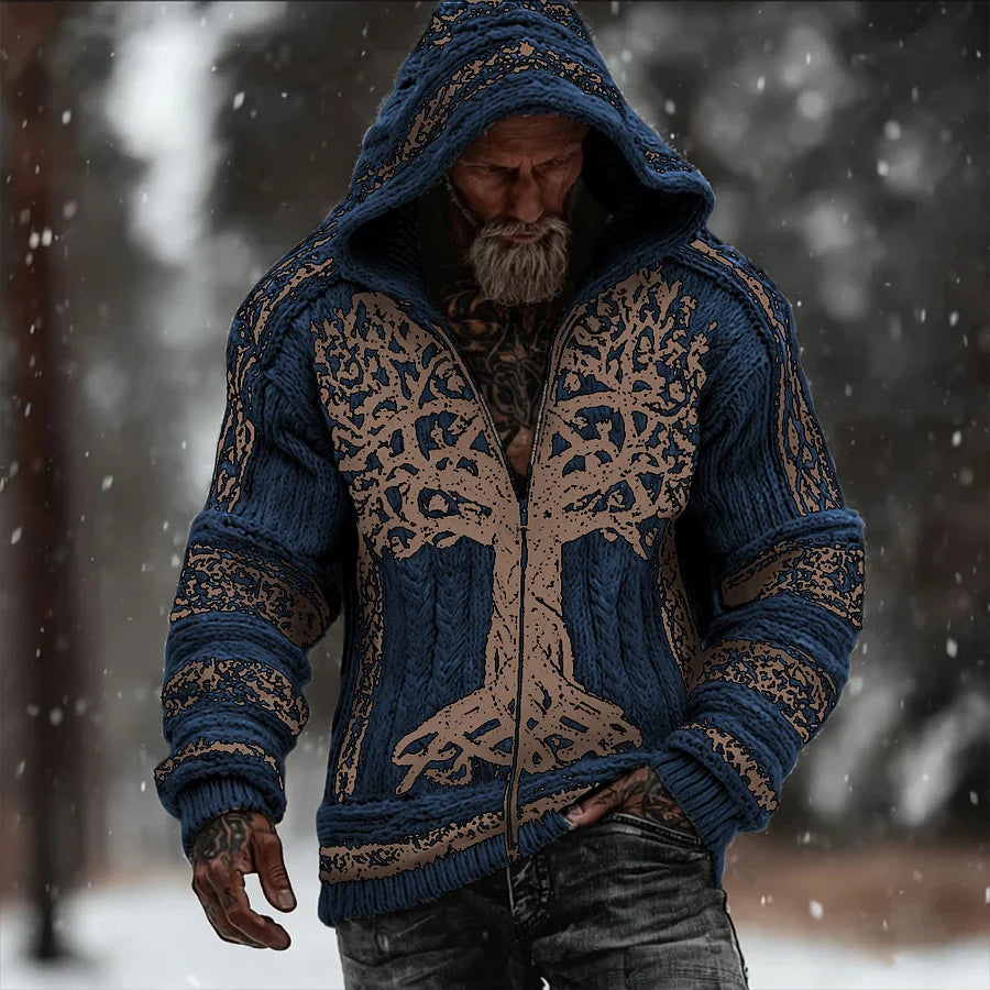 Cardydony Men's Viking Style Tree Of Life Celtic Knot Vintage Cardigan Swe
