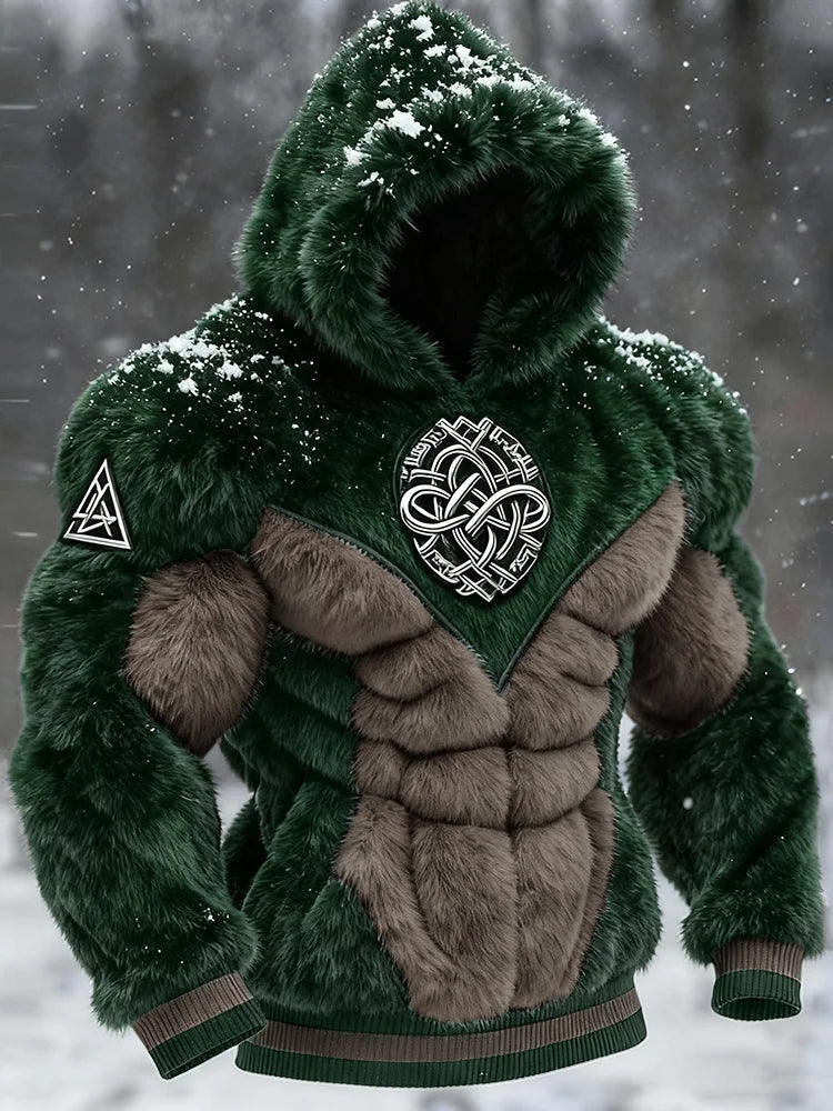 Cardydony Men's Viking Tribal Jacquard Celtic Muscle Line Inspired Art Plush Warm Hoodie