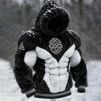 Cardydony Men's Viking Tribal Jacquard Celtic Muscle Line Inspired Art Plush Warm Hoodie
