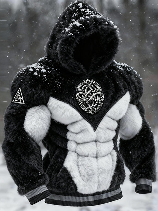 Cardydony Men's Viking Tribal Jacquard Celtic Muscle Line Inspired Art Plush Warm Hoodie