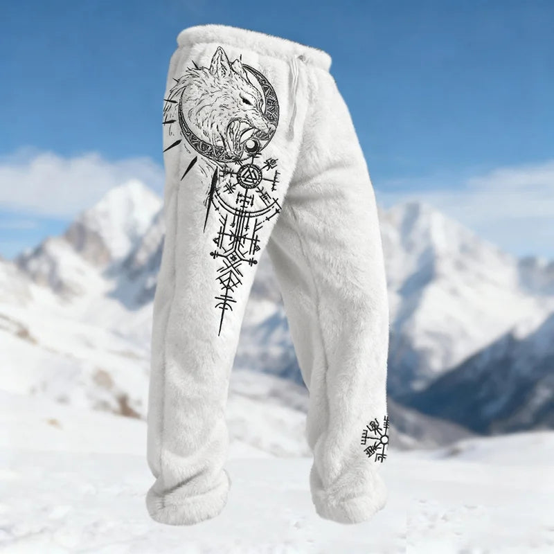 Cardydony Men's Viking Wolf Runes Design Cozy Plush Sweatpants