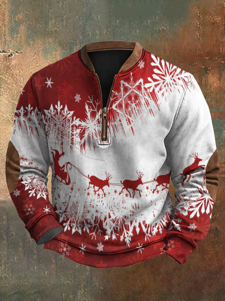 Cardydony Men's Vintage Christmas Reindeer Christmas Santa Claus Elk Snowflakes Print Sweatshirt