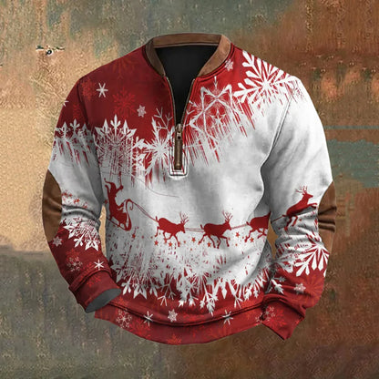 Cardydony Men's Vintage Christmas Reindeer Christmas Santa Claus Elk Snowflakes Print Sweatshirt