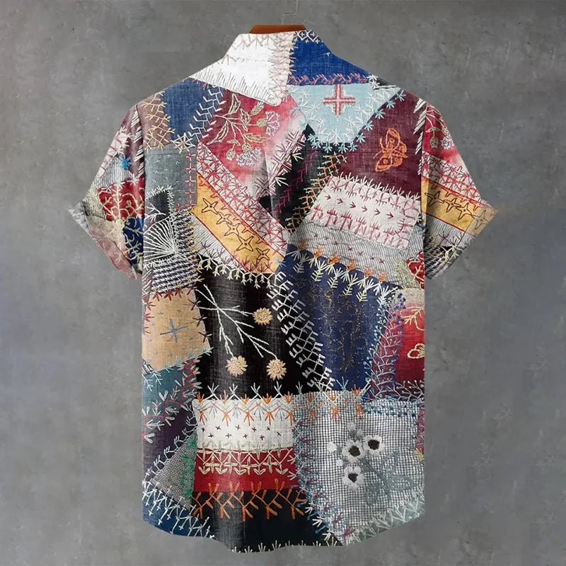 Cardydony Men's Vintage Floral Patchwork Art Print Casual Shirt