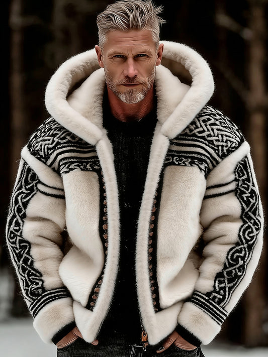 Cardydony Men's Vintage Viking Celtic Knot Art Plush Zip-up Jacket