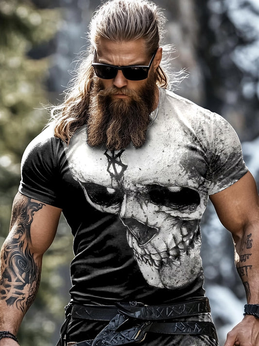 Cardydony Men's Vintage Viking Skull Print T-shirt