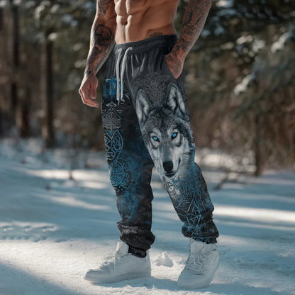 Cardydony Retro Viking-style Wolf Head Totem Pattern Comfortable Pants