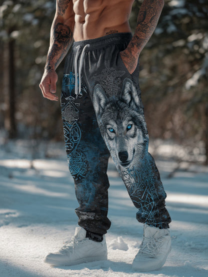 Cardydony Retro Viking-style Wolf Head Totem Pattern Comfortable Pants