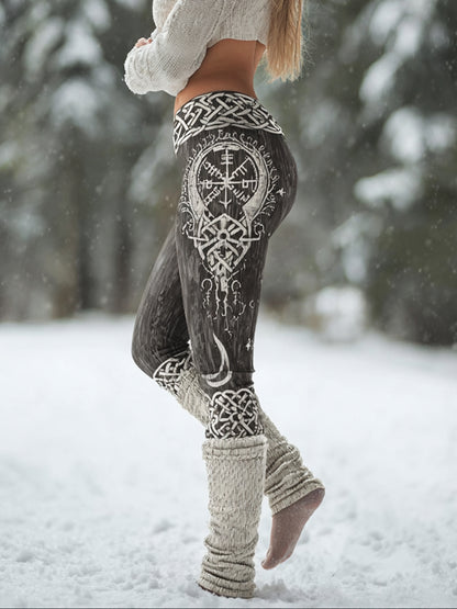 Cardydony Retro Viking Style Star And Moon Myth Women's Tight Knit Leggings
