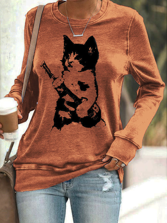Cardydony Rockin' Cat Pattern Women's Casual Sweatshirt