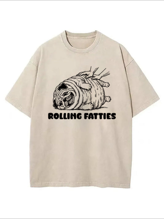 Cardydony Rolling Fatties Dog Funny Pug Meme Washed T-shirt