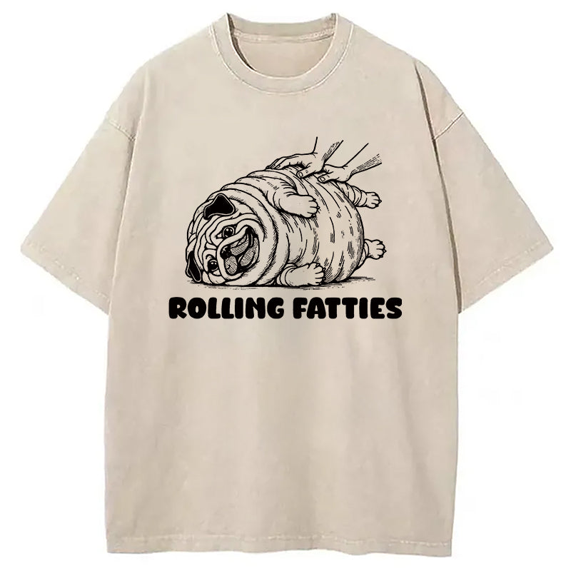 Cardydony Rolling Fatties Dog Funny Pug Meme Washed T-shirt