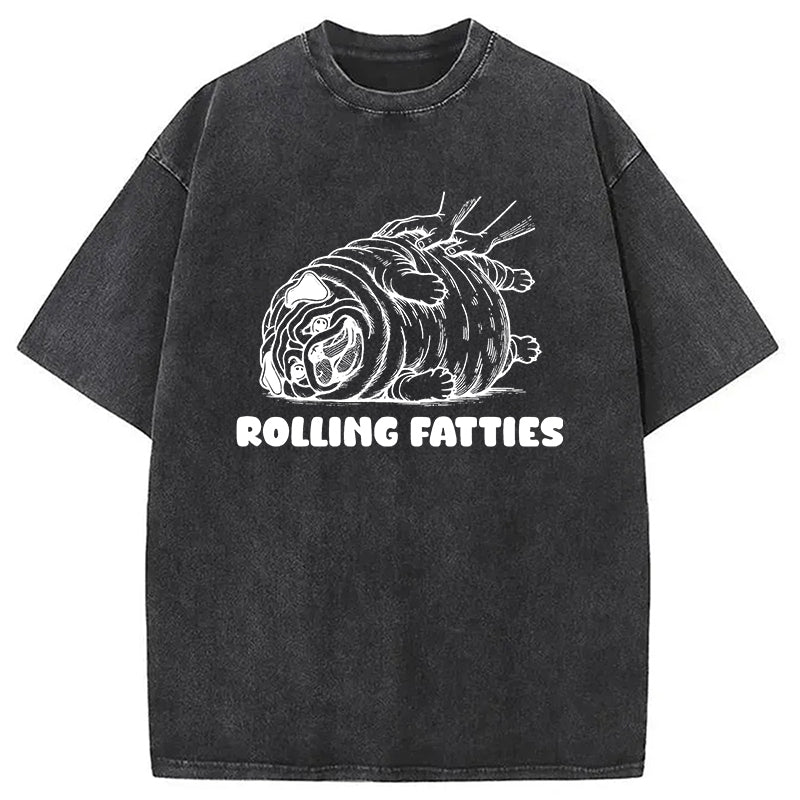 Cardydony Rolling Fatties Dog Funny Pug Meme Washed T-shirt