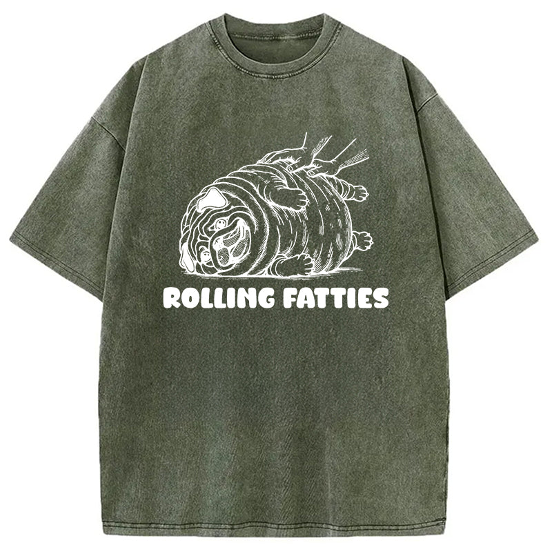 Cardydony Rolling Fatties Dog Funny Pug Meme Washed T-shirt