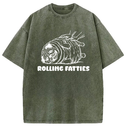 Cardydony Rolling Fatties Dog Funny Pug Meme Washed T-shirt