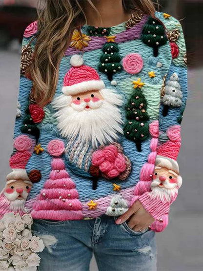 Cardydony Santa Claus Print Crew Neck Casual Sweatshirt
