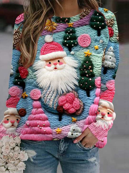 Cardydony Santa Claus Print Crew Neck Casual Sweatshirt