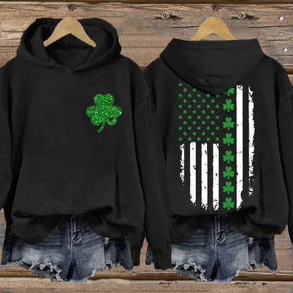 Cardydony St. Patrick's Day Flag Shamrock Print Casual Hoodie