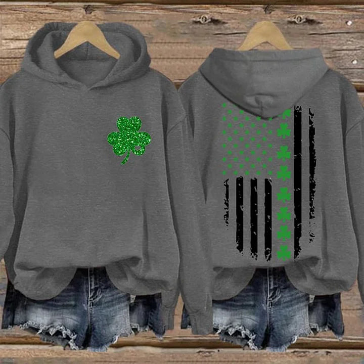Cardydony St. Patrick's Day Flag Shamrock Print Casual Hoodie