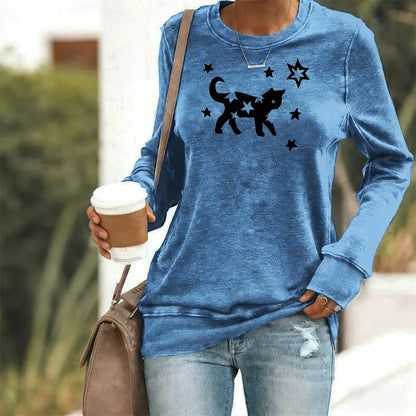 Cardydony Star & Cat Pattern Women's Casual Sweatshirt