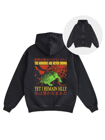 Cardydony The Horrors Are Never Ending Washed Zip Hoodie