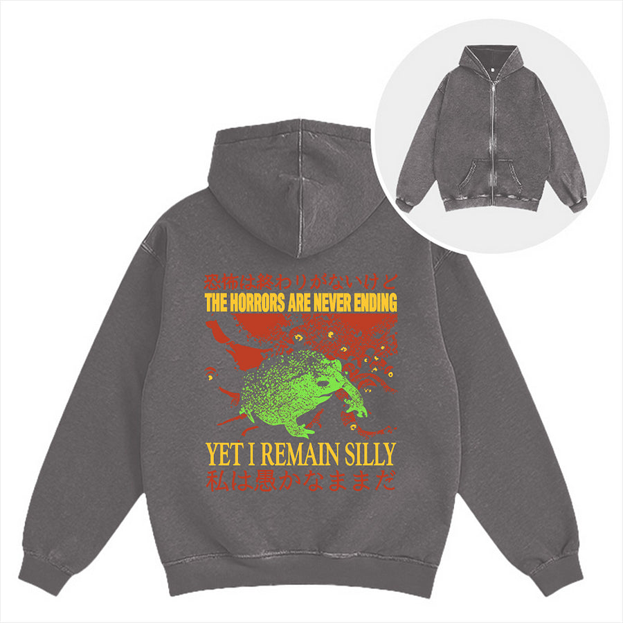 Cardydony The Horrors Are Never Ending Washed Zip Hoodie