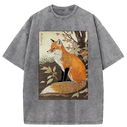 Cardydony Ukiyo-e Fox Washed T-shirt