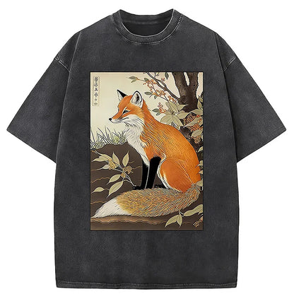 Cardydony Ukiyo-e Fox Washed T-shirt