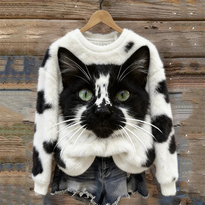 Cardydony Unique Cow Cat & Pattern Cozy Plush Sweatshirt