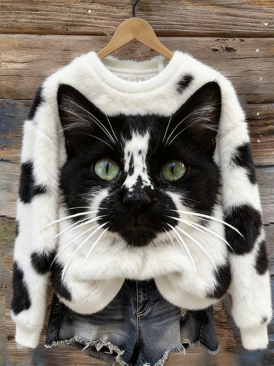 Cardydony Unique Cow Cat & Pattern Cozy Plush Sweatshirt