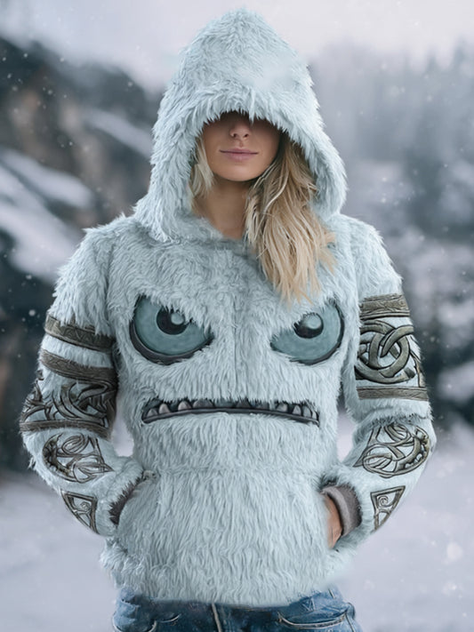Cardydony Viking Celtic Knot Yeti Face Flannel Hoodie