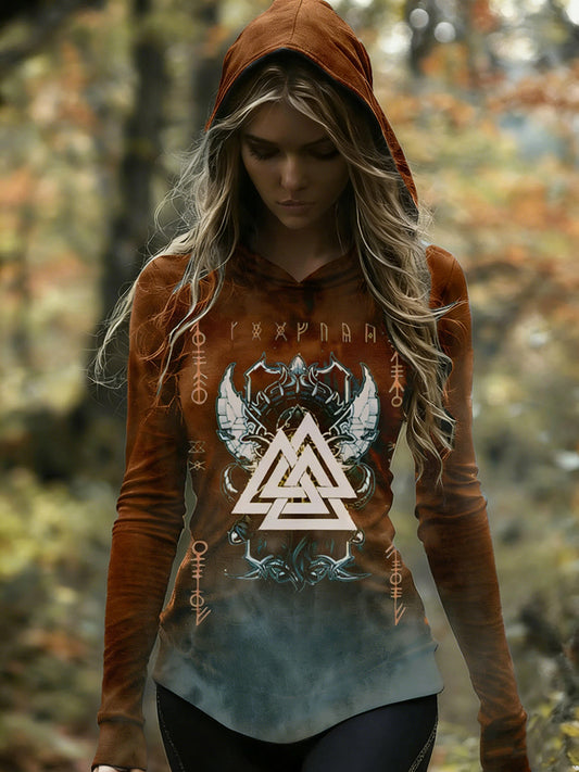 Cardydony Viking Totem Rune Gradient Printed Hoodie
