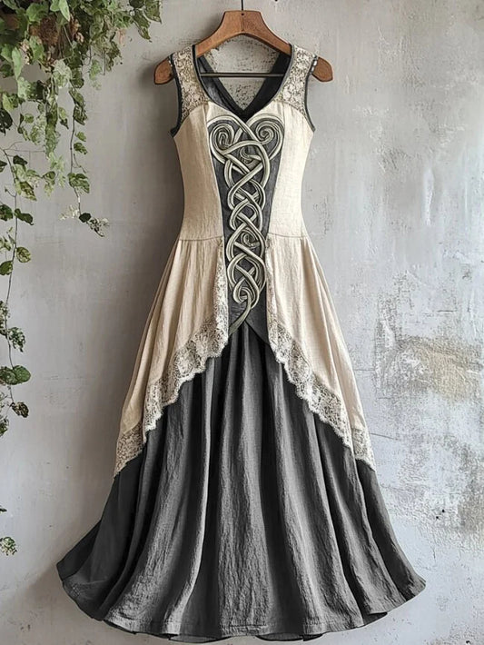 Cardydony Viking Tribal Celtic Knot Art Lace Linen Tank Dress