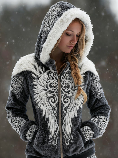 Cardydony Viking Wings Celtic Contrast Cozy Plush Full Zip Hoodie
