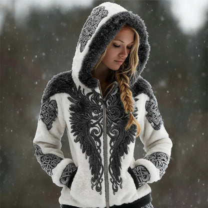 Cardydony Viking Wings Celtic Contrast Cozy Plush Full Zip Hoodie