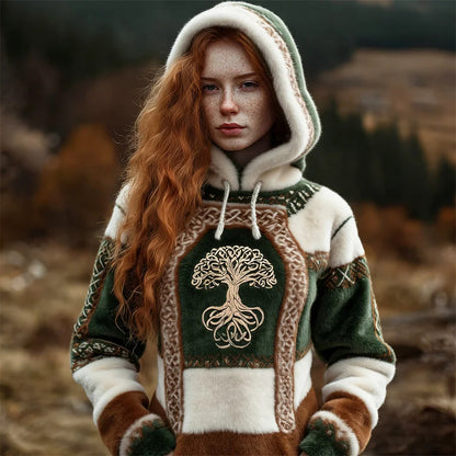 Cardydony Vintage Celtic Tree Soft Plush Hooded Sweater