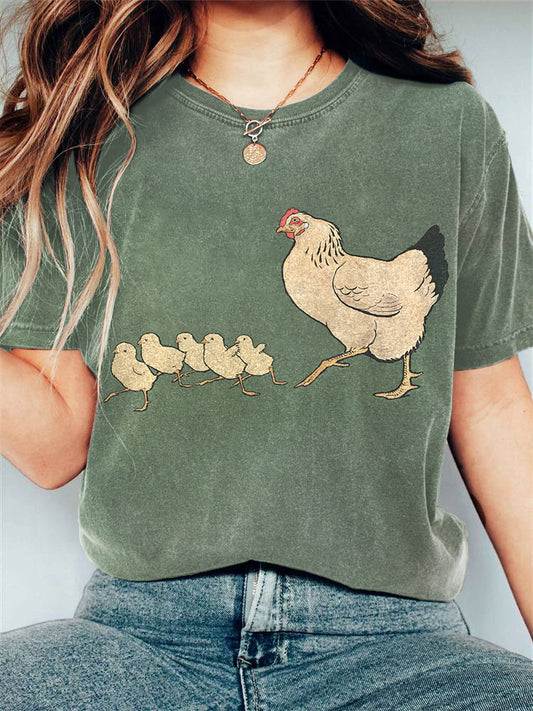 Cardydony Vintage Chicken Art Print Short Sleeve T-Shirt