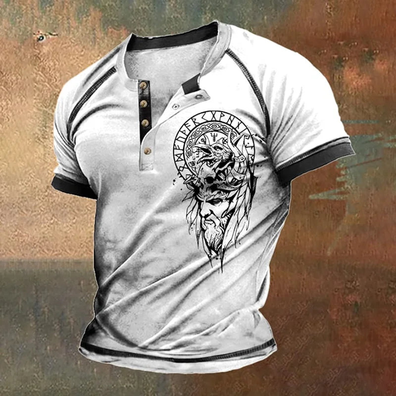 Cardydony Vintage Contrast Vikings Sons Of Odin Print T-Shirt