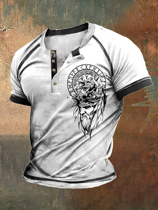 Cardydony Vintage Contrast Vikings Sons Of Odin Print T-Shirt