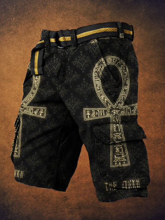 Cardydony Vintage Egyptian Ankh Totem Print Men's Casual Shorts
