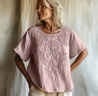 Cardydony Vintage Floral Art Cotton Linen Comfy Shirt