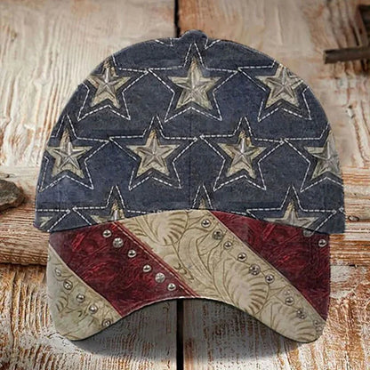 Cardydony Vintage Independence Day American Flag Print Hat