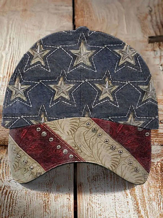 Cardydony Vintage Independence Day American Flag Print Hat
