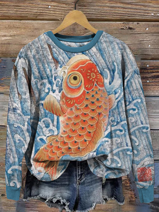 Cardydony Vintage Japanese Koi Fish Art Comfy Sweatshirt