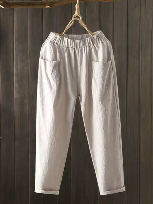 Cardydony Vintage Pockets Comfy Cotton Linen Pants