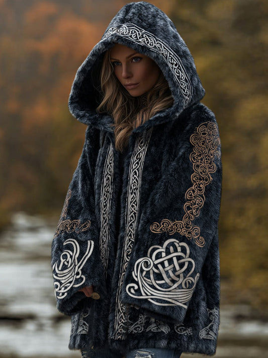 Cardydony Vintage Viking Celtic Knot Fleece Colorblocked Hoodie Jacket