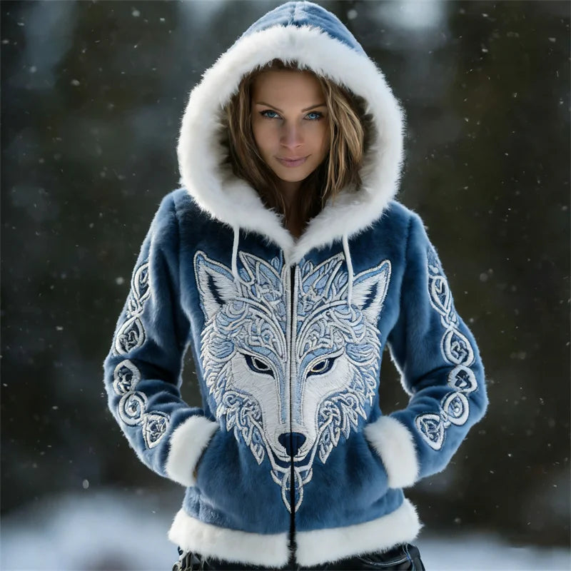 Modern Vintage Viking Celtic Wolf Celtic Knot Full Zip Cozy Plush Hoodie