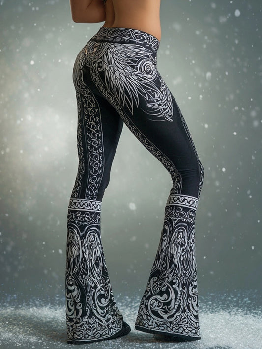 Cardydony Vintage Viking Inspired Pattern Print Comfy Flared Leggings