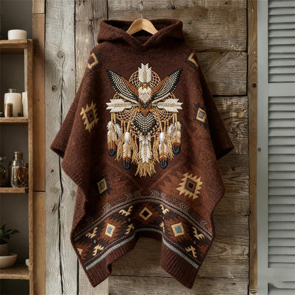 Cardydony Western Eagle Aztec Cozy Knit Hooded Cloak