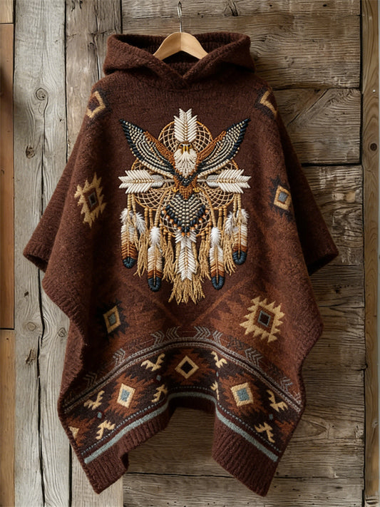 Cardydony Western Eagle Aztec Cozy Knit Hooded Cloak